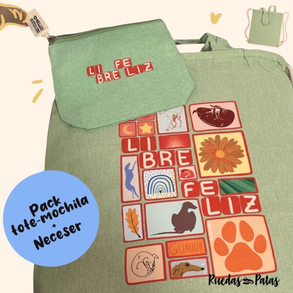 Pack mochila-tote Libre y Feliz
