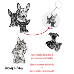 Pack familia con llavero e ilustración